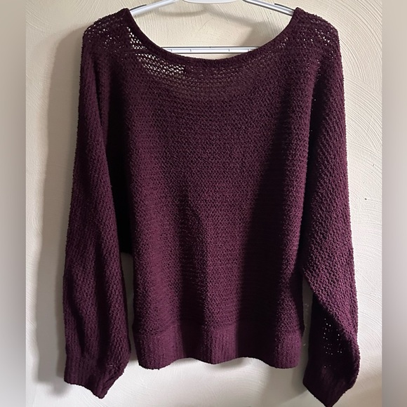 LA HEARTS Maroon Lightweight Open Knit Balloon Sleeve Sweater - Large - Picture 2 of 6